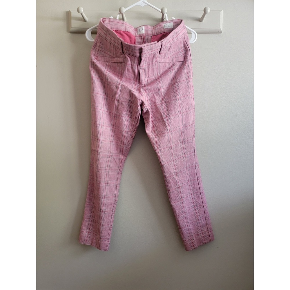 Gap Women's 6 Signature Skinny Ankle Plaid Pink Pant Career Workwear Office EUC